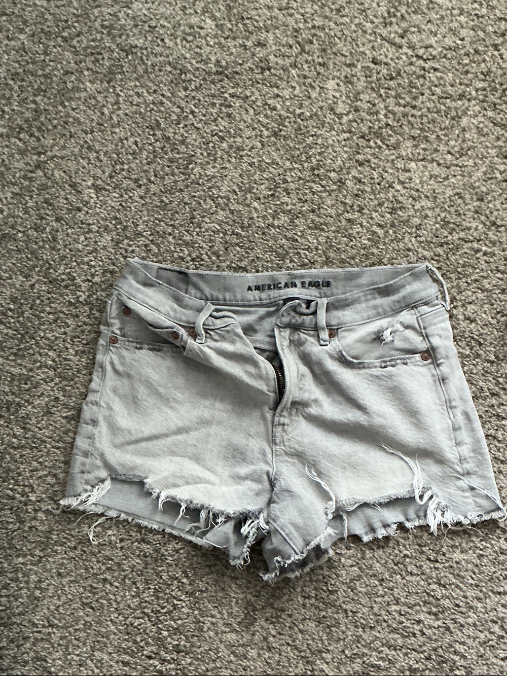 American Eagle Outfitters Light Gray Distressed Cutoff Denim Shorts